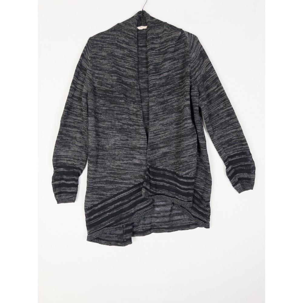 Eileen Fisher Cardigan Womens M Black Gray Open Front Organic Cotton Striped